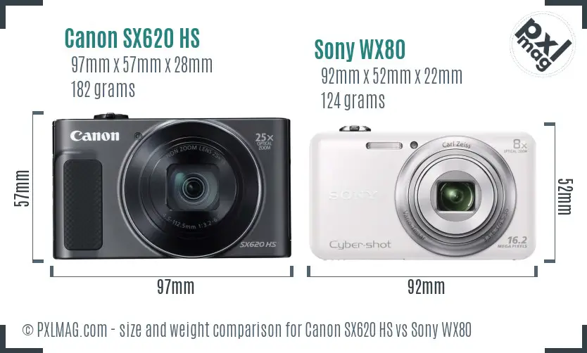 Canon SX620 HS vs Sony WX80 size comparison