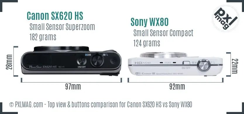 Canon SX620 HS vs Sony WX80 top view buttons comparison