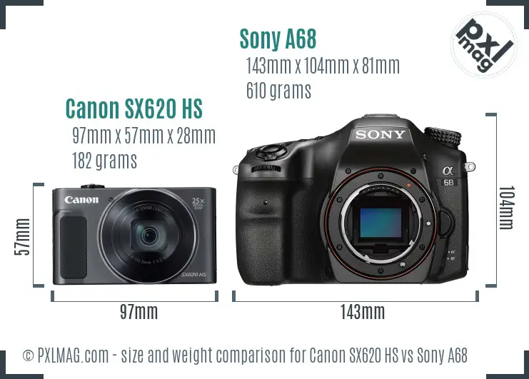 Canon SX620 HS vs Sony A68 size comparison Canon SX620 HS vs Sony A68 size comparison
