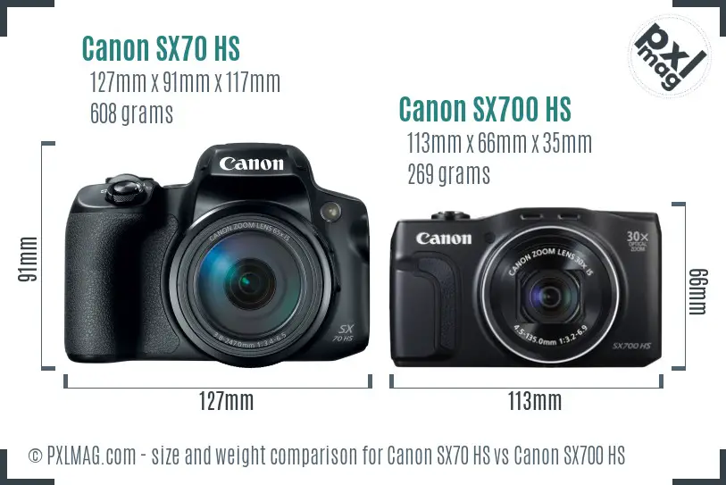 Canon SX70 HS vs Canon SX700 HS size comparison