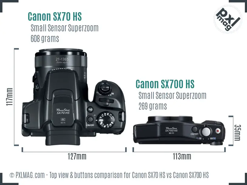 Canon SX70 HS vs Canon SX700 HS top view buttons comparison