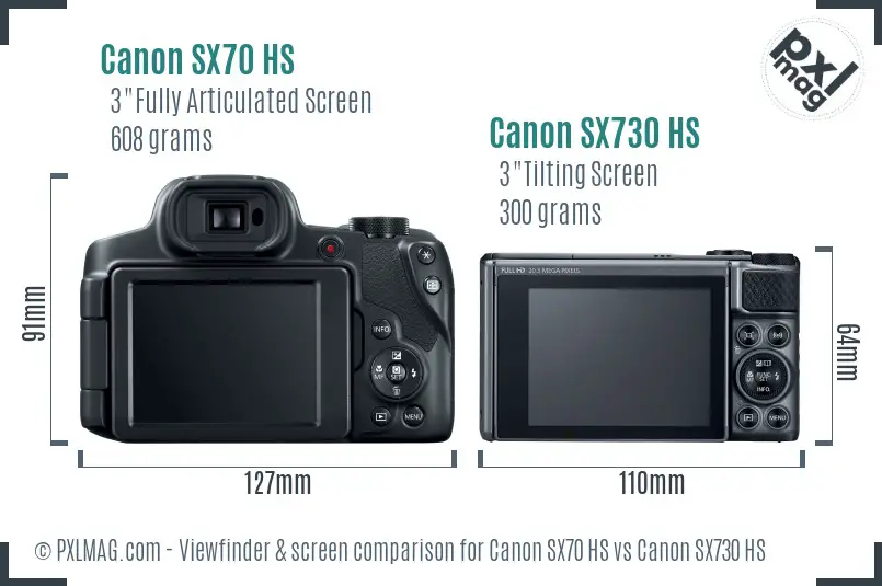 Canon SX70 HS vs Canon SX730 HS Screen and Viewfinder comparison