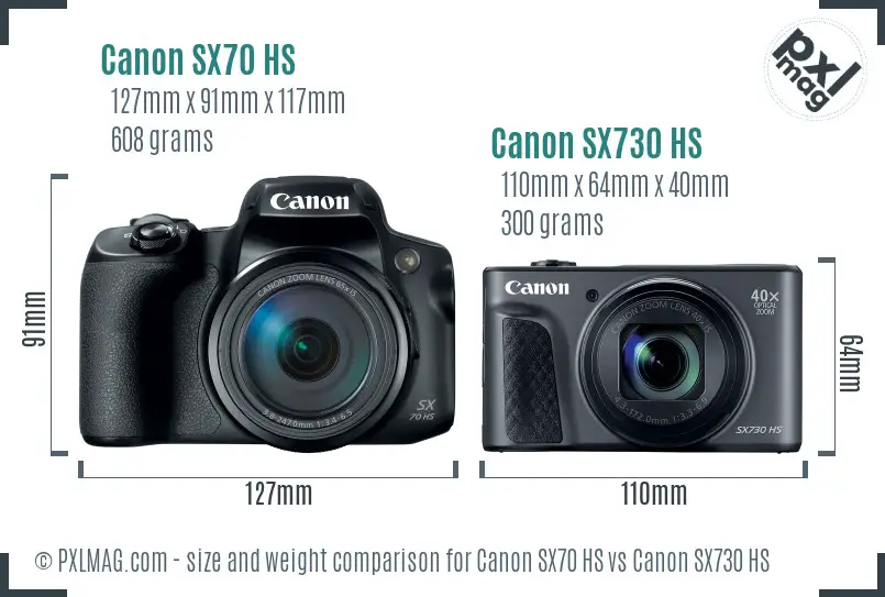 Canon SX70 HS vs Canon SX730 HS size comparison