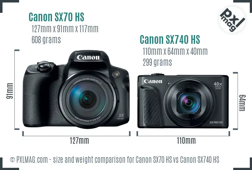 Canon SX70 HS vs Canon SX740 HS size comparison