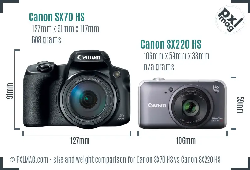 Canon SX70 HS vs Canon SX220 HS size comparison