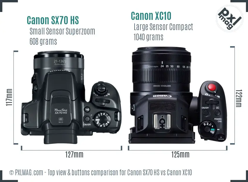 Canon SX70 HS vs Canon XC10 top view buttons comparison
