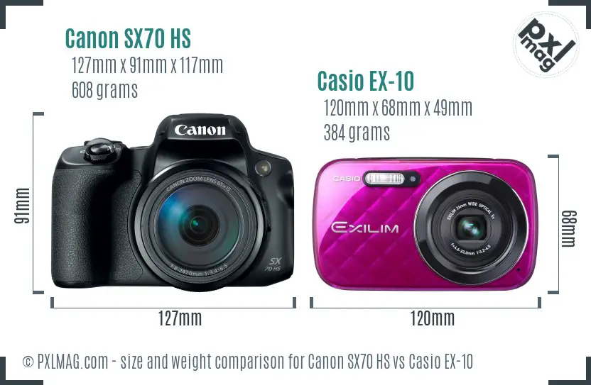 Canon SX70 HS vs Casio EX-10 size comparison