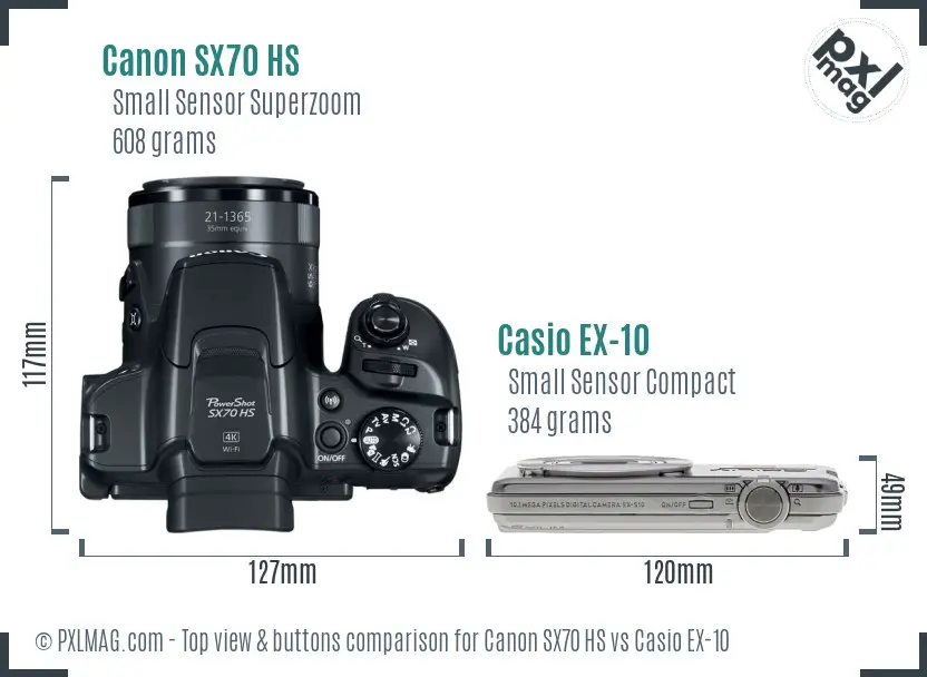 Canon SX70 HS vs Casio EX-10 top view buttons comparison