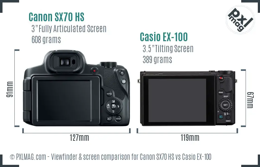 Canon SX70 HS vs Casio EX-100 Screen and Viewfinder comparison
