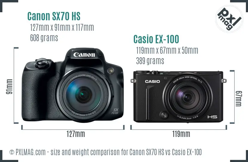 Canon SX70 HS vs Casio EX-100 size comparison