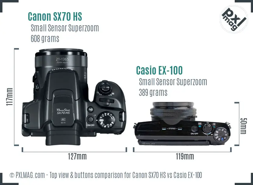 Canon SX70 HS vs Casio EX-100 top view buttons comparison