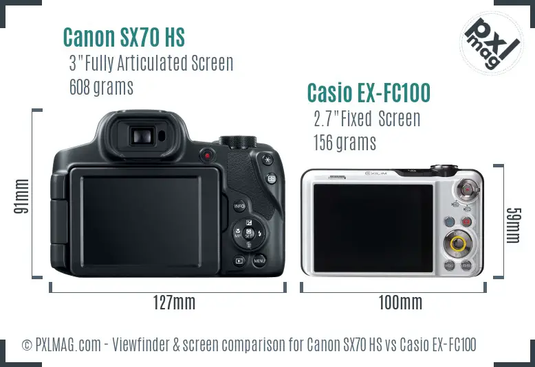 Canon SX70 HS vs Casio EX-FC100 Screen and Viewfinder comparison