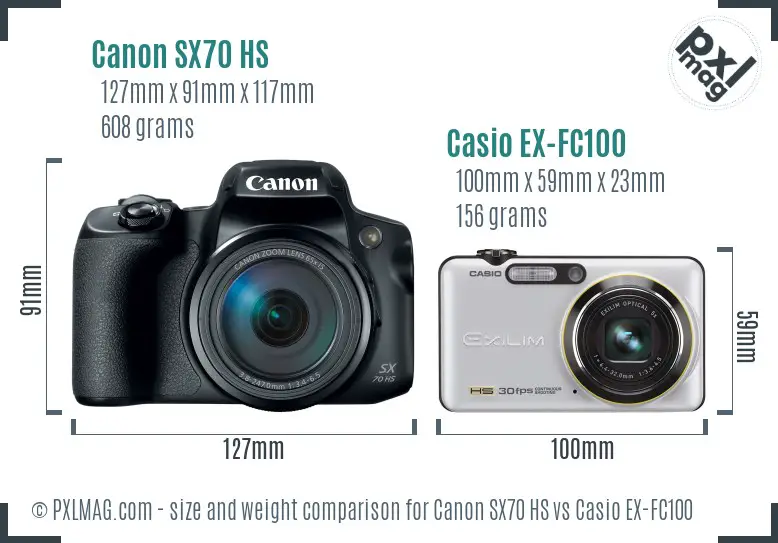 Canon SX70 HS vs Casio EX-FC100 size comparison