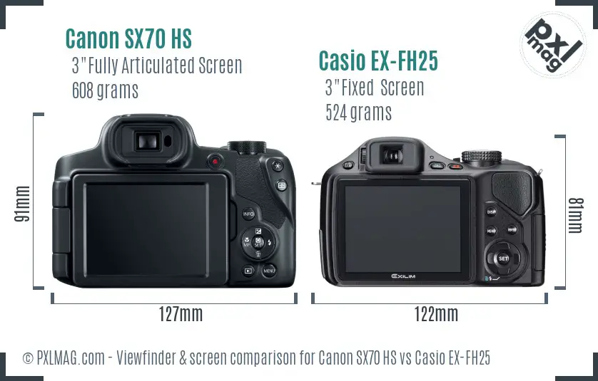 Canon SX70 HS vs Casio EX-FH25 Screen and Viewfinder comparison
