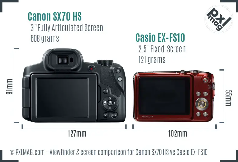 Canon SX70 HS vs Casio EX-FS10 Screen and Viewfinder comparison