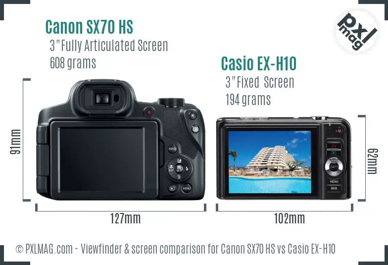 Canon SX70 HS vs Casio EX-H10 Screen and Viewfinder comparison