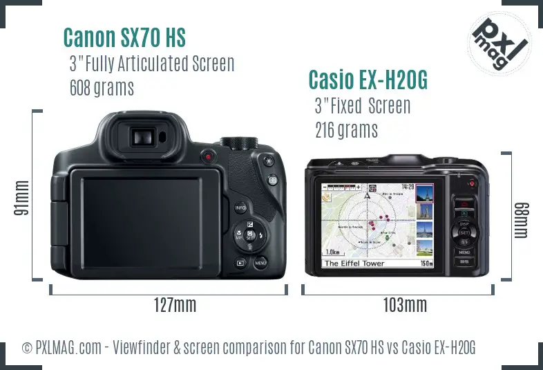 Canon SX70 HS vs Casio EX-H20G Screen and Viewfinder comparison