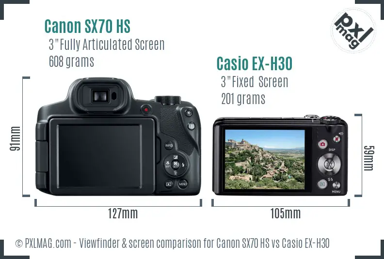 Canon SX70 HS vs Casio EX-H30 Screen and Viewfinder comparison