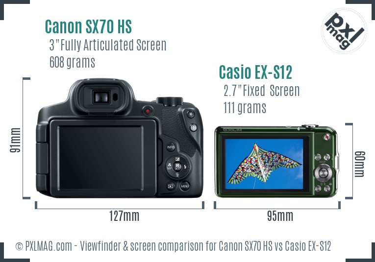 Canon SX70 HS vs Casio EX-S12 Screen and Viewfinder comparison