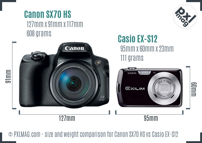 Canon SX70 HS vs Casio EX-S12 size comparison