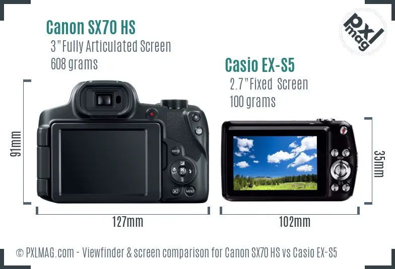 Canon SX70 HS vs Casio EX-S5 Screen and Viewfinder comparison