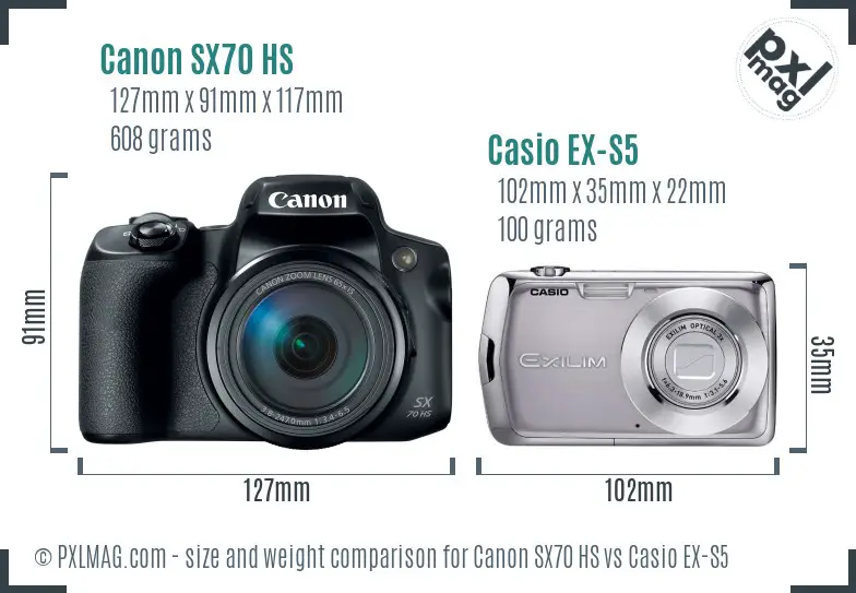 Canon SX70 HS vs Casio EX-S5 size comparison