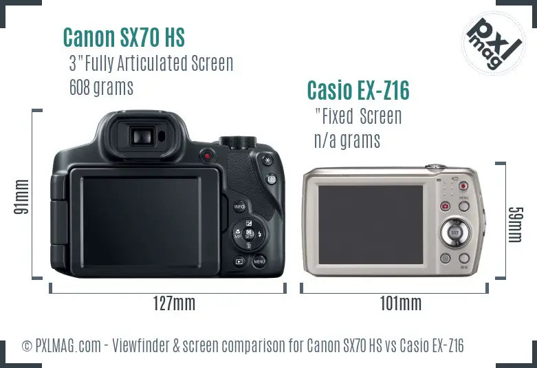 Canon SX70 HS vs Casio EX-Z16 Screen and Viewfinder comparison