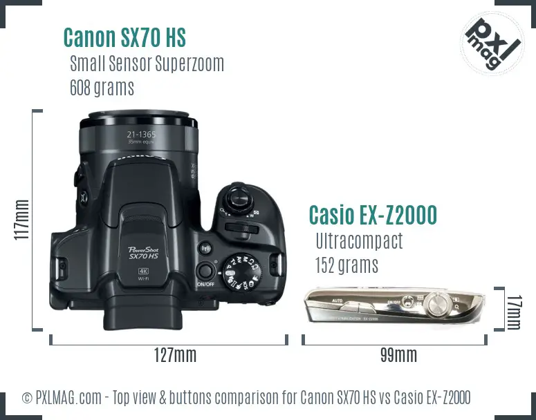 Canon SX70 HS vs Casio EX-Z2000 top view buttons comparison