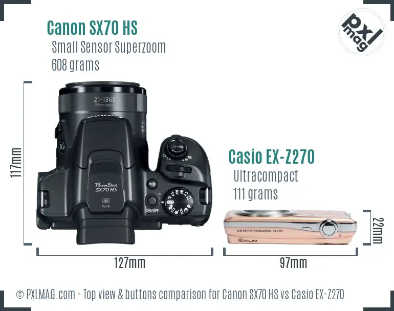 Canon SX70 HS vs Casio EX-Z270 top view buttons comparison