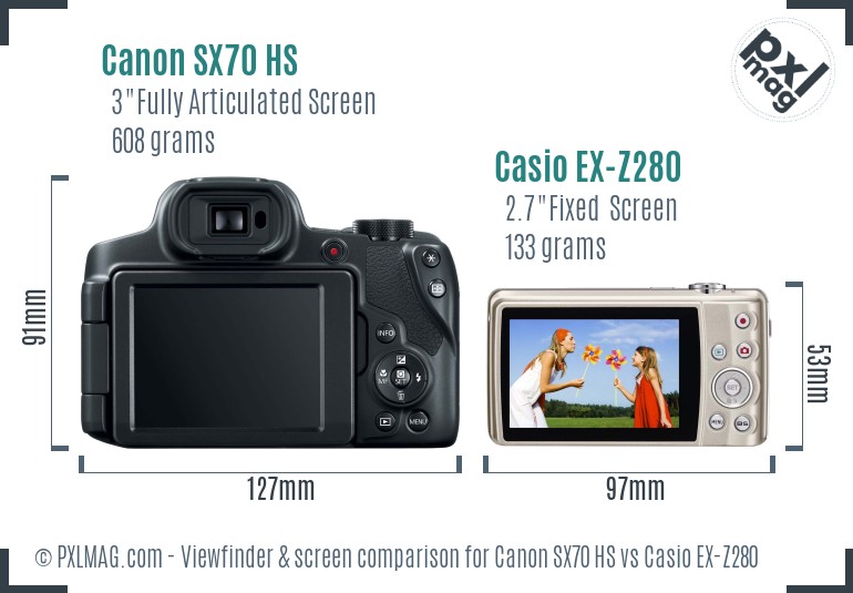 Canon SX70 HS vs Casio EX-Z280 Screen and Viewfinder comparison