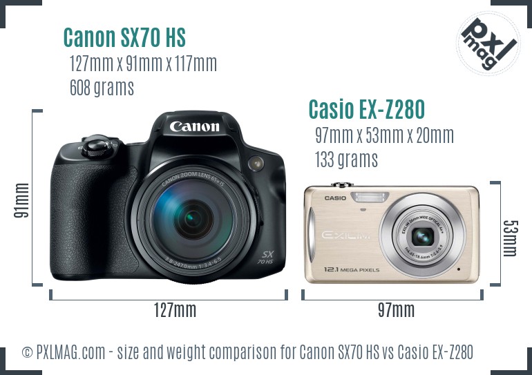 Canon SX70 HS vs Casio EX-Z280 size comparison