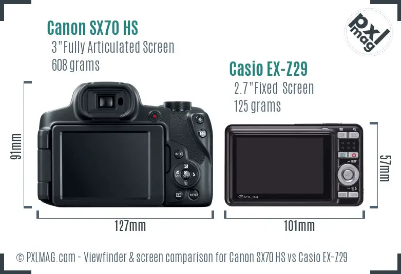 Canon SX70 HS vs Casio EX-Z29 Screen and Viewfinder comparison