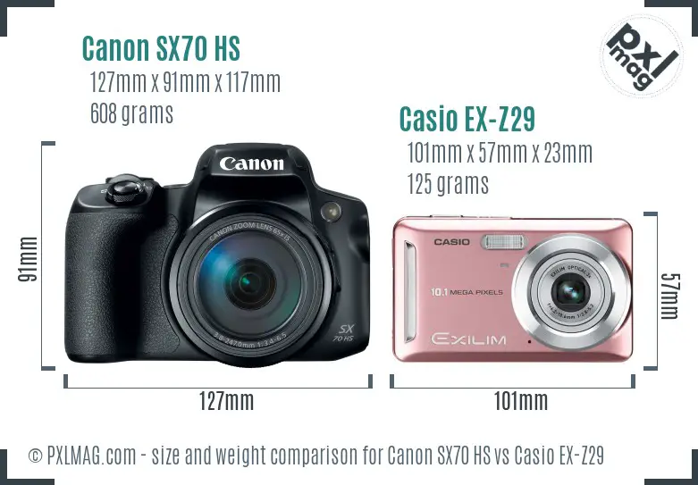 Canon SX70 HS vs Casio EX-Z29 size comparison