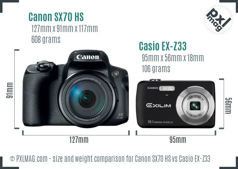 Canon SX70 HS vs Casio EX-Z33 size comparison Canon SX70 HS vs Casio EX-Z33 size comparison