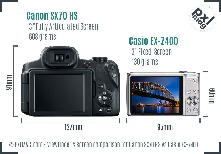 Canon SX70 HS vs Casio EX-Z400 Screen and Viewfinder comparison