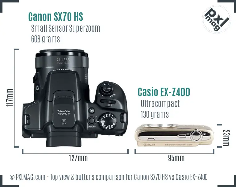 Canon SX70 HS vs Casio EX-Z400 top view buttons comparison