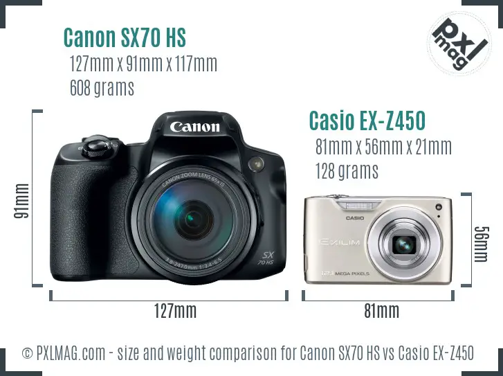 Canon SX70 HS vs Casio EX-Z450 size comparison