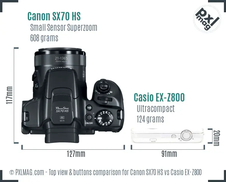 Canon SX70 HS vs Casio EX-Z800 top view buttons comparison