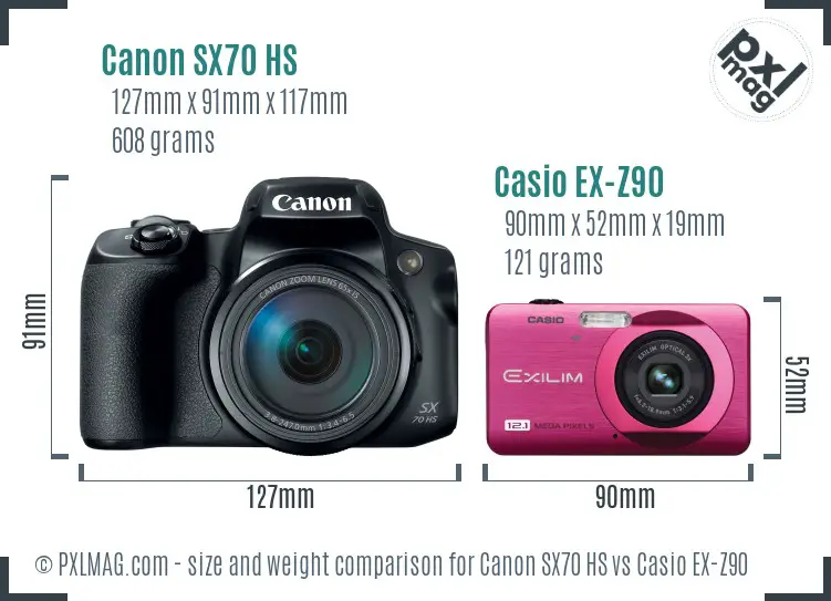 Canon SX70 HS vs Casio EX-Z90 size comparison