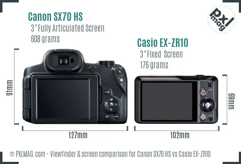 Canon SX70 HS vs Casio EX-ZR10 Screen and Viewfinder comparison