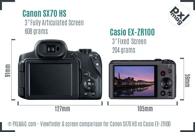 Canon SX70 HS vs Casio EX-ZR100 Screen and Viewfinder comparison
