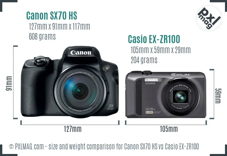 Canon SX70 HS vs Casio EX-ZR100 size comparison