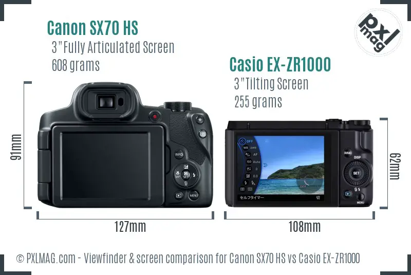 Canon SX70 HS vs Casio EX-ZR1000 Screen and Viewfinder comparison