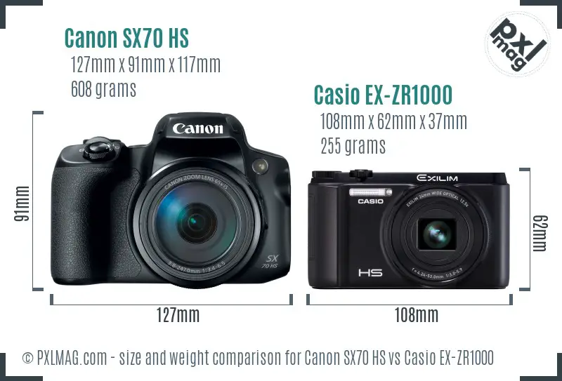 Canon SX70 HS vs Casio EX-ZR1000 size comparison