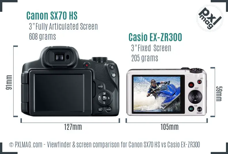 Canon SX70 HS vs Casio EX-ZR300 Screen and Viewfinder comparison