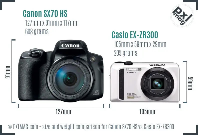 Canon SX70 HS vs Casio EX-ZR300 size comparison