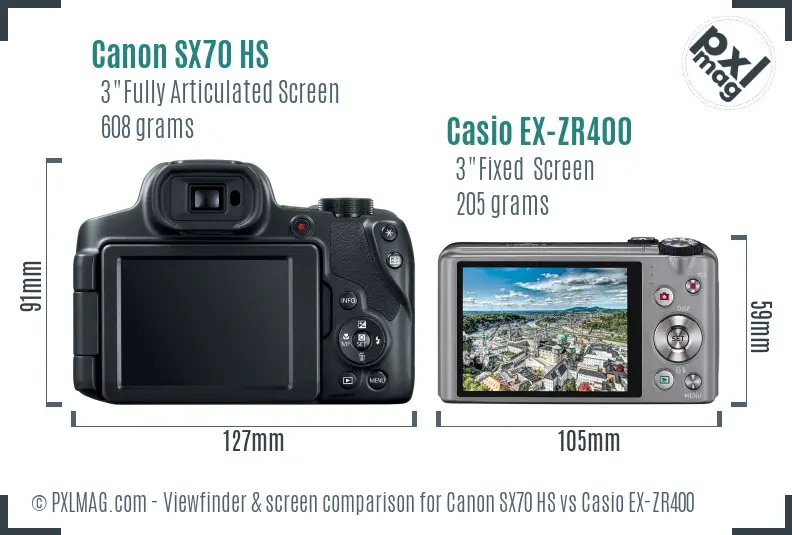 Canon SX70 HS vs Casio EX-ZR400 Screen and Viewfinder comparison