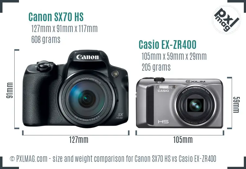 Canon SX70 HS vs Casio EX-ZR400 size comparison