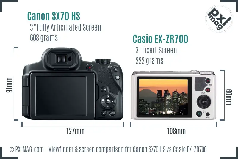 Canon SX70 HS vs Casio EX-ZR700 Screen and Viewfinder comparison