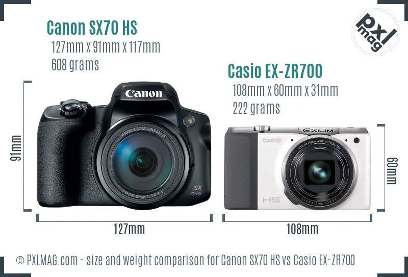 Canon SX70 HS vs Casio EX-ZR700 size comparison